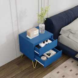 Navy Modern 3 Drawers Bedside Table With Nightstand Bedroom Furniture Storage - thumbnail 4