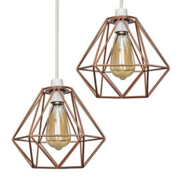Valuelights Diablo Pair Of Geometric Copper Metal Basket Cage Ceiling Light Shades (D)21Cm - thumbnail 1
