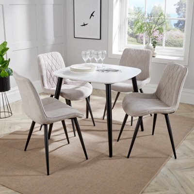 Core Products Aspen White 80Cm Square Dining Table With 4 Natural Fabric Diamond Stitch Design Chairs - image 1