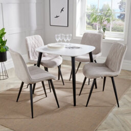 Core Products Aspen White 80Cm Square Dining Table With 4 Natural Fabric Diamond Stitch Design Chairs - thumbnail 1