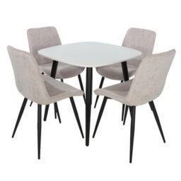 Core Products Aspen White 80Cm Square Dining Table With 4 Natural Fabric Diamond Stitch Design Chairs - thumbnail 2