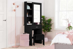 Black Dressing Table With Mirror Birlea Evelyn Sliding Vanity Desk Make Up - thumbnail 1