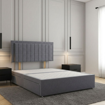 REGIONAL FURNISHINGS Steel Plush Velvet Divan Bed Set Upholstered 24Inch Headboard 2Drawers Footend & No Mattress In Double King 4Ft6 6Ft Sizes - image 1