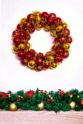 Christmas Tree World 33Cm Red & Gold Shatterproof Bauble Wreath - image 1