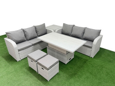 Fimous Outdoor Garden Furniture Sets 8 Seater Adjustable Lifting Dining Or Coffee Table High Back Lounge Sofa Stools Side Table - image 1