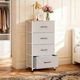 4 Drawer Small Fabric Dresser With Sturdy Steel Frame And Storage Chest Bedroom White - thumbnail 3
