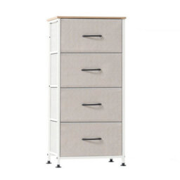 4 Drawer Small Fabric Dresser With Sturdy Steel Frame And Storage Chest Bedroom White - thumbnail 1