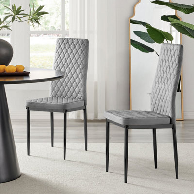 Furniturebox Uk 6X Milan Grey Hatched Velvet Dining Chairs Black Legs - image 1