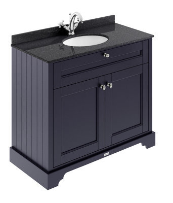 Hudson Reed Floor Standing 2-Door Traditional Vanity With 1 Tap Hole Black Marble Top & Basin, Twilight Blue, 1020X470mm - image 1