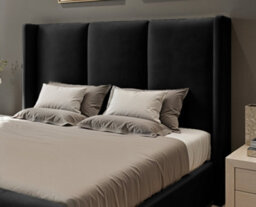UKBEDFURNITURE Miami Wingback Black Plush Valvet Upholstered Bed Frame Only - Slatted Base - 48 Inch Headboard - thumbnail 2