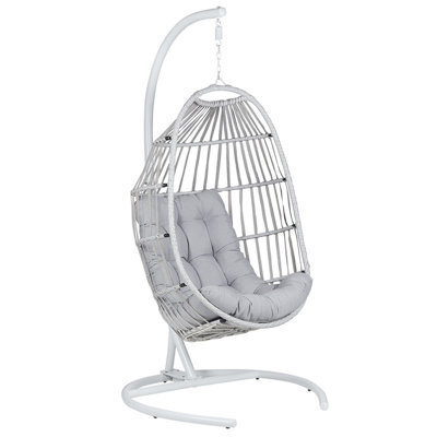 Beliani Hanging Chair With Stand Sesia Pe Rattan Light Grey - image 1