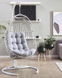Beliani Hanging Chair With Stand Sesia Pe Rattan Light Grey - thumbnail 2