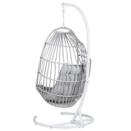 Beliani Hanging Chair With Stand Sesia Pe Rattan Light Grey - thumbnail 6