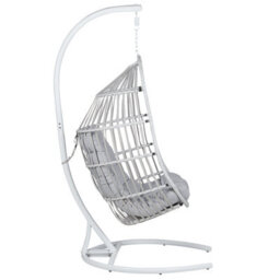 Beliani Hanging Chair With Stand Sesia Pe Rattan Light Grey - thumbnail 7