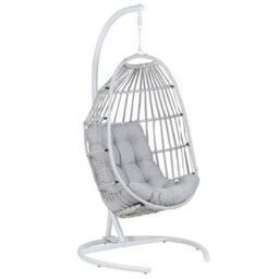 Beliani Hanging Chair With Stand Sesia Pe Rattan Light Grey - thumbnail 1