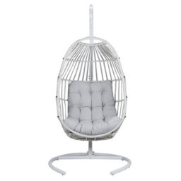 Beliani Hanging Chair With Stand Sesia Pe Rattan Light Grey - thumbnail 5