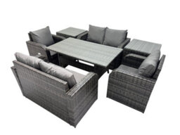 Fimous 6 Seat Outdoor Wicker Pe Rattan Garden Furniture Set Dining Table Sofa Sets With 2 Side Tables Dark Grey Mixed - thumbnail 2