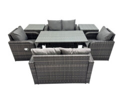 Fimous 6 Seat Outdoor Wicker Pe Rattan Garden Furniture Set Dining Table Sofa Sets With 2 Side Tables Dark Grey Mixed - thumbnail 1