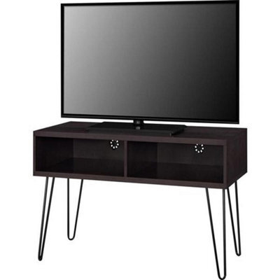 Retro Tv Stand Rustic Wood Metal Table With Storage Shelves Up To 42 Espresso - image 1
