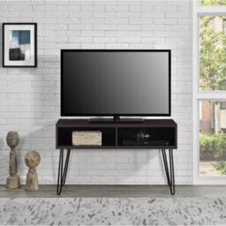Retro Tv Stand Rustic Wood Metal Table With Storage Shelves Up To 42 Espresso - thumbnail 4