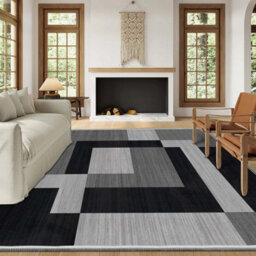 Ameha Printed Rug Milo Black Grey Pattern Modern Living Room Bedroom 160 X 230 Cm Large Area Carpet Indoor/outdoor Rugs - thumbnail 3