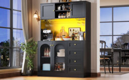 Matteo Farmhouse Style Sideboard Cabinet With Led Lights, Fluted Glass Doors & 4 Doors, Black - 120X40X188Cm - thumbnail 4