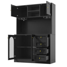 Matteo Farmhouse Style Sideboard Cabinet With Led Lights, Fluted Glass Doors & 4 Doors, Black - 120X40X188Cm - thumbnail 9