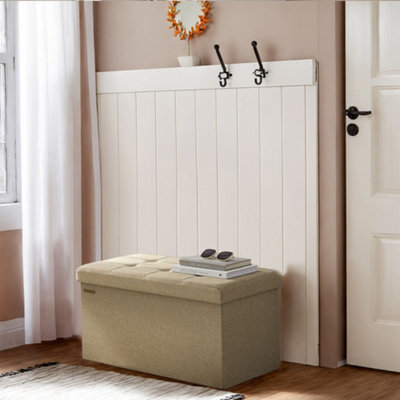 LEDREM Storage Ottoman Bench, 38 X 76 X 38 Cm, End Of Bed Bench, Storage Chest, For Living Room, Bedroom, Entryway, Light Beige - image 1