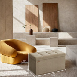 LEDREM Storage Ottoman Bench, 38 X 76 X 38 Cm, End Of Bed Bench, Storage Chest, For Living Room, Bedroom, Entryway, Light Beige - thumbnail 2