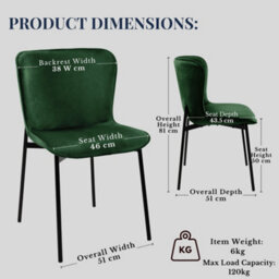 Evre Green Velvet Dining Chairs Set Of 2 Metal Frame Dining Chairs - thumbnail 2