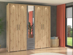 Amos Mann Furniture Belgrade Oak Effect And Grey 5 Door 3 Drawer Wardrobe - thumbnail 2