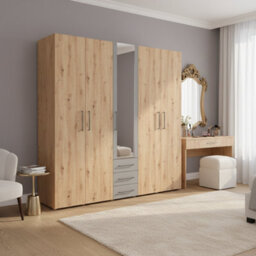 Amos Mann Furniture Belgrade Oak Effect And Grey 5 Door 3 Drawer Wardrobe - thumbnail 5