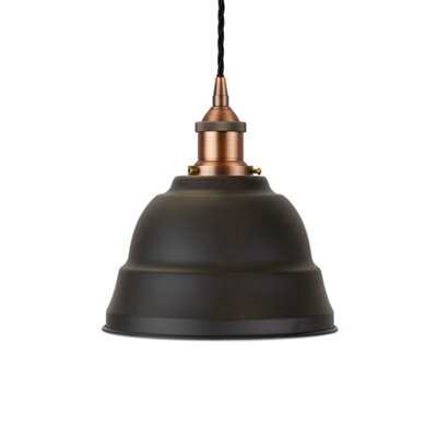 Matt Black Lincoln Painted Dome Pendant Light With Matt Antique Copper Lamp Holder And Black Twisted Cable - Se Home - image 1