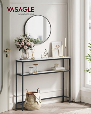 Songmics Vasagle Console Table For Hallway, 2-Tier Slim Sofa Table, 20 X 120 X 80 Cm, Hallway Table, Marble White And Ink Black