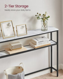 Songmics Vasagle Console Table For Hallway, 2-Tier Slim Sofa Table, 20 X 120 X 80 Cm, Hallway Table, Marble White And Ink Black - thumbnail 4