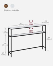 Songmics Vasagle Console Table For Hallway, 2-Tier Slim Sofa Table, 20 X 120 X 80 Cm, Hallway Table, Marble White And Ink Black - thumbnail 7