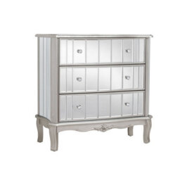 Melody Maison Silver Mirrored Chest Of Drawers & Pair Of 3 Drawer Bedside Tables - Tiffany Range - thumbnail 9