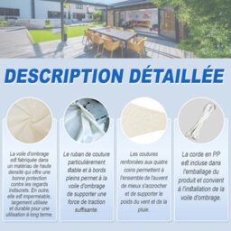 Beige 2X4M Rectangular Shade Sail 95% Uv Protection Waterproof - thumbnail 4