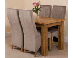 That's Furniture Hampton 120Cm - 160Cm Oak Extending Dining Table And 4 Chairs Dining Set With Lola Grey Fabric Chairs - thumbnail 1
