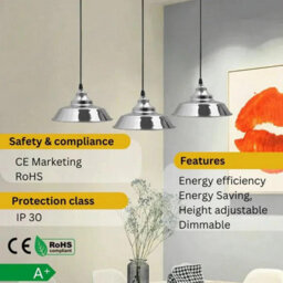 Ledsone Single Head Pendant Light 22Cm Chrome E27 Adjustable Modern Retro Ceiling Light For Home Office Cafe And Restaurant - thumbnail 5