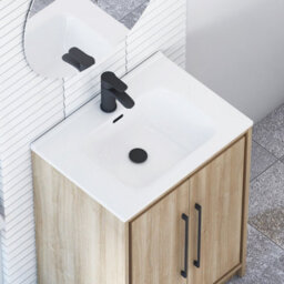 Royal Bathrooms Livora 600mm Natural Oak Floor Standing Bathroom Vanity Unit 2 Door With Ceramic Basin & Matt Black Handle - thumbnail 5