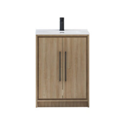 Royal Bathrooms Livora 600mm Natural Oak Floor Standing Bathroom Vanity Unit 2 Door With Ceramic Basin & Matt Black Handle - thumbnail 6