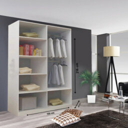Modern Oslo Mirror Sliding Door Wardrobe With Hanging Rails & Shelves (Black, 150Cm) - thumbnail 2