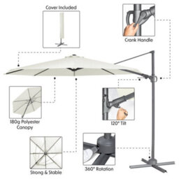 Loops Premium 3M Banana Parasol Cream & 92L Base Set Easy Tilt Swivel Garden Umbrella - thumbnail 8
