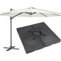 Loops Premium 3M Banana Parasol Cream & 92L Base Set Easy Tilt Swivel Garden Umbrella