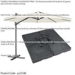 Loops Premium 3M Banana Parasol Cream & 92L Base Set Easy Tilt Swivel Garden Umbrella - thumbnail 2