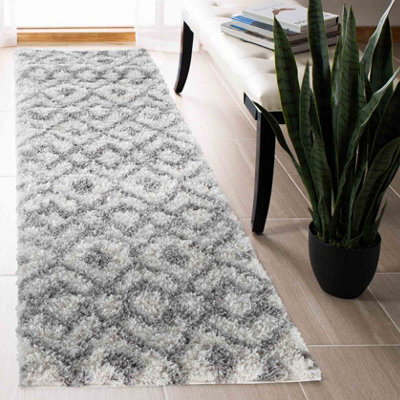Moroccan Berber Shaggy Rugs Living Room Ikat Light Cream 60X220 Cm - image 1