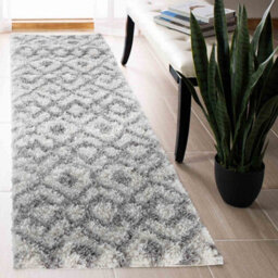 Moroccan Berber Shaggy Rugs Living Room Ikat Light Cream 60X220 Cm - thumbnail 1