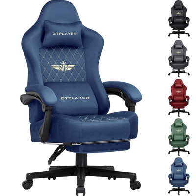 Gtplayer Fabric Gaming Chair, Ergonomic Computer Chair With Footrest And Lumbar Support Height Adjustable Home Office Chair, Blue - image 1