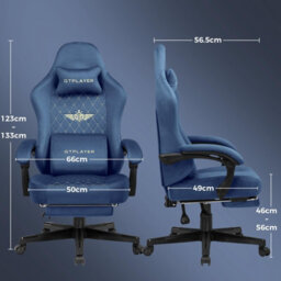 Gtplayer Fabric Gaming Chair, Ergonomic Computer Chair With Footrest And Lumbar Support Height Adjustable Home Office Chair, Blue - thumbnail 3